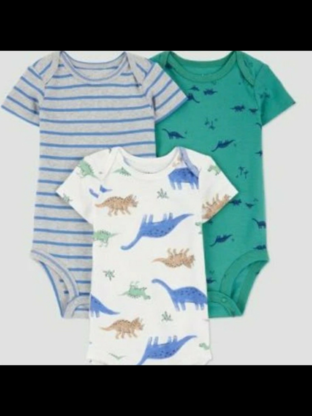 Carter's Short-Sleeve Dinosaur Bodysuit Set — Green, Blue & White